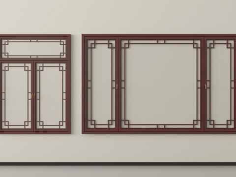 中式窗户 平开窗 落地窗 阳台窗su模型