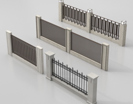 现代围栏护栏 围墙 别墅围墙 小区围墙su模型