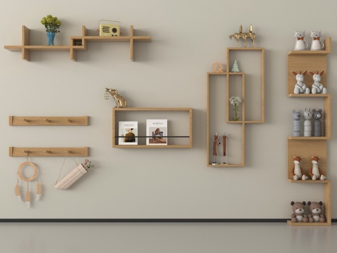 现代墙面置物架 立体墙饰 书架su模型