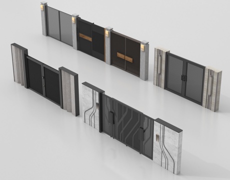 现代庭院门 院落大门 别墅大门 铁艺大门su模型