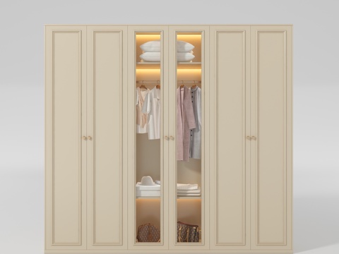  现代奶油风衣柜3d模型 