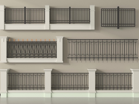 现代围栏护栏 围墙 别墅围墙 小区围墙su模型