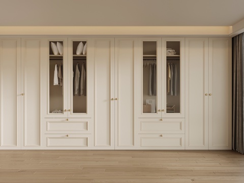  法式奶油风衣柜3d模型 