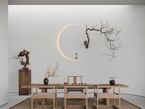 新中式茶室 茶桌椅su模型