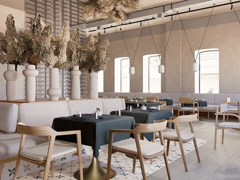 侘寂餐厅 中餐厅 餐桌椅组合su模型