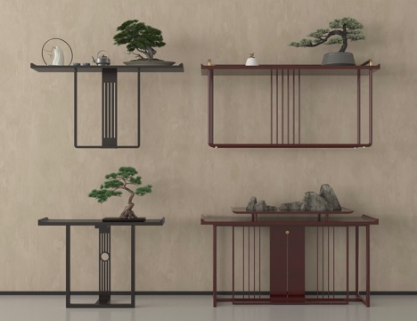 新中式条案 端景条案 端景柜 玄关台su模型