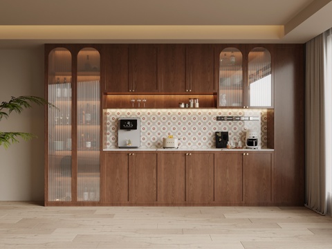 中古风酒柜 餐边柜su模型