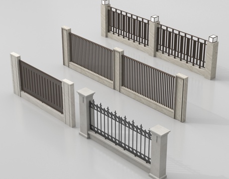 现代围栏护栏 围墙 别墅围墙 小区围墙su模型