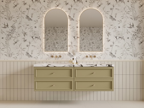 法式浴室柜 洗手台su模型