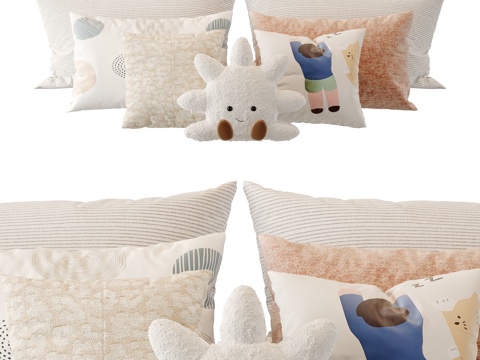 奶油风儿童床品su模型