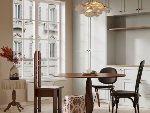 法式餐厅 餐桌椅 酒柜su模型