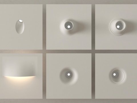 现代石膏灯 内嵌式石膏灯 壁灯 石膏灯座su模型