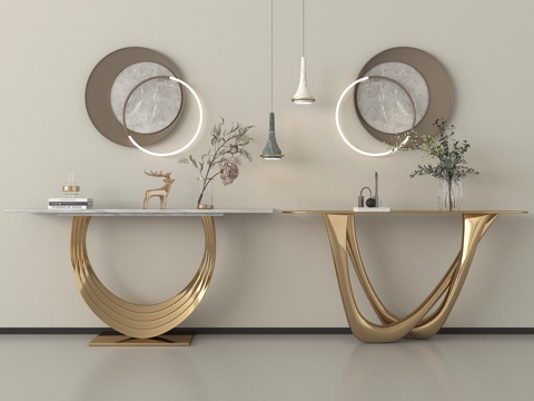 现代端景台 玄关端景台 吊灯 摆件su模型