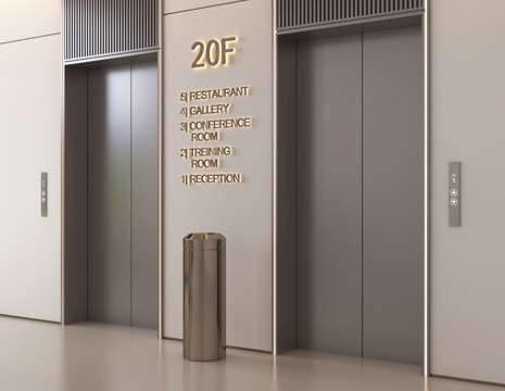 现代电梯门 电梯间 升降梯 升降按钮su模型