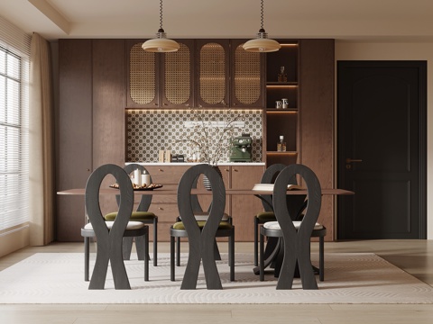  中古风餐厅 餐桌椅 酒柜 餐边柜3d模型 