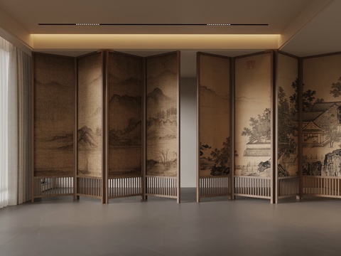 新中式屏风 宋氏风隔断su模型