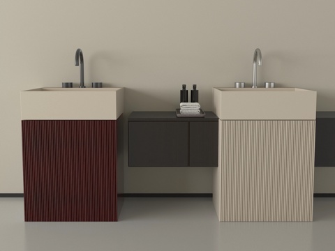 现代洗手台 立式洗手台 柱盆su模型