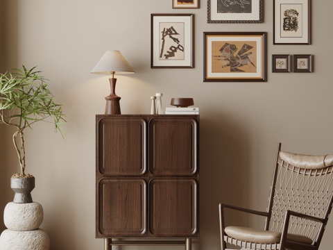 中古风玄关柜 端景柜 休闲椅su模型