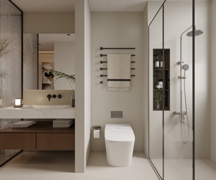  现代奶油风卫生间3d模型 