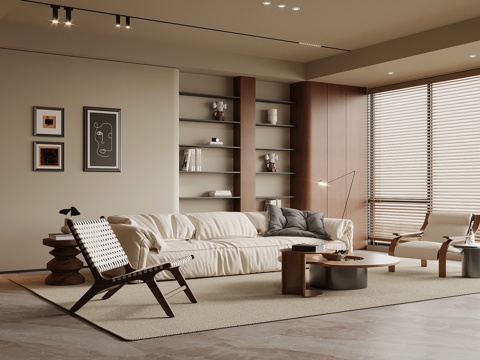  中古风客厅 沙发茶几组合 沙发背景墙3d模型 