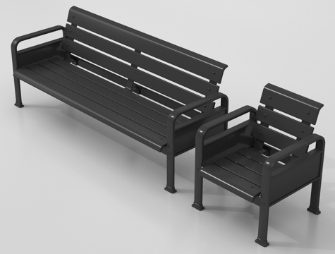 现代长椅 单椅 休闲椅su模型