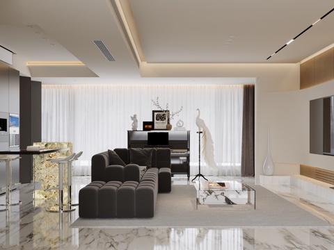  现代客餐厅3d模型 