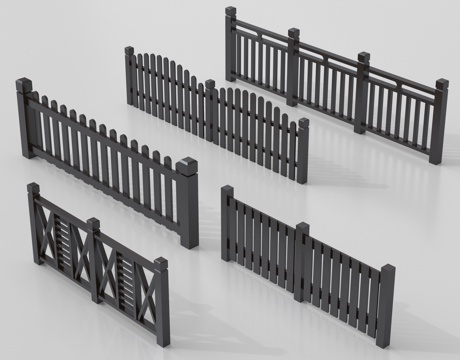 新中式栅栏 木栅栏 篱笆 围栏护栏 栏杆su模型