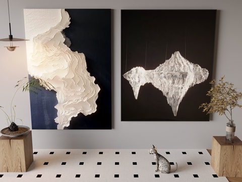 新中式禅意挂画 山水画 花鸟国画 书房挂画 办公室挂画 办公su模型