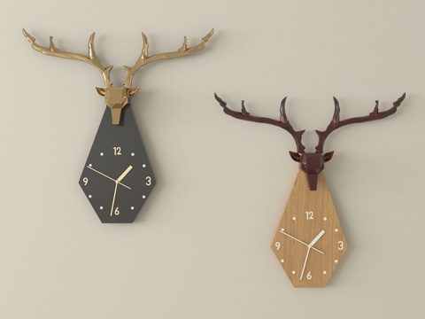 北欧钟表 动物墙饰su模型