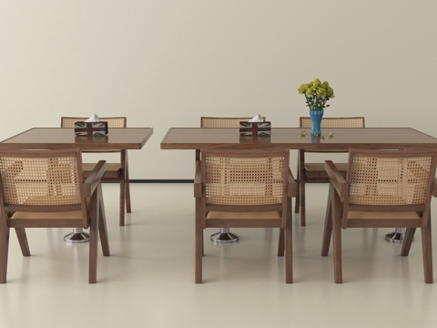 侘寂风餐桌椅  藤编休闲椅 休闲桌椅su模型