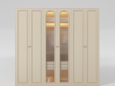  现代奶油风衣柜3d模型 
