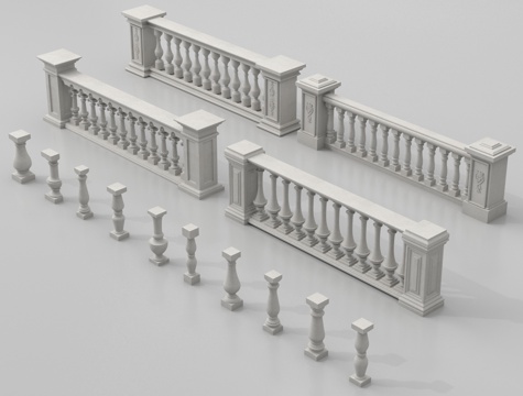 欧式栏杆 围栏 护栏 宝瓶栏杆 宝瓶柱子su模型