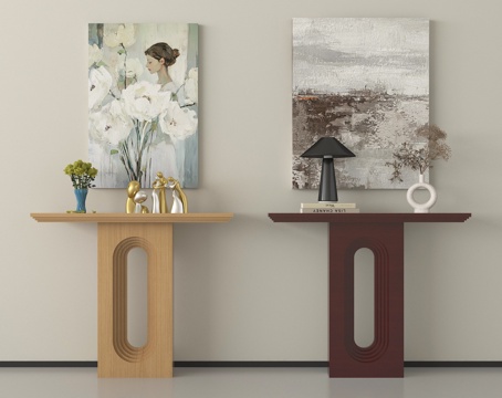 侘寂风端景台 玄关端景台 端景条案 摆件 挂画su模型