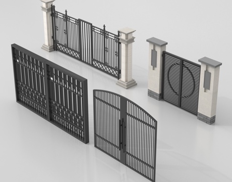 现代庭院门 院落大门 别墅大门 铁艺大门su模型