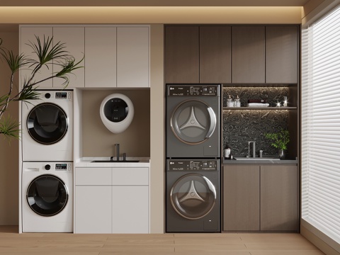 现代阳台柜 洗衣机 洗衣机柜su模型