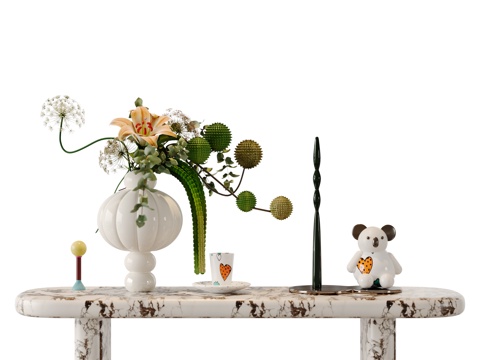 现代植物饰品摆件组合 花艺 杯子su模型