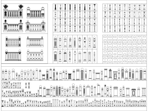 栏杆扶手将军柱cad施工图