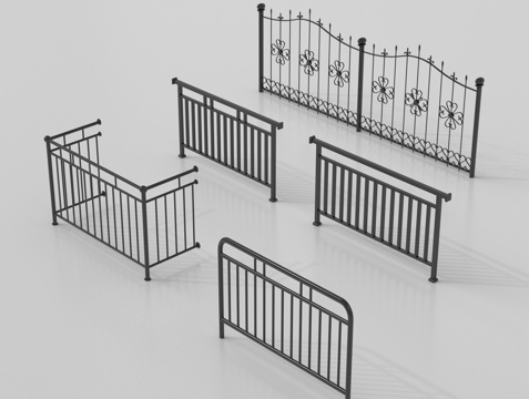 现代铁艺栏杆 护栏 围栏 防护栏 栏杆 阳台栏杆su模型