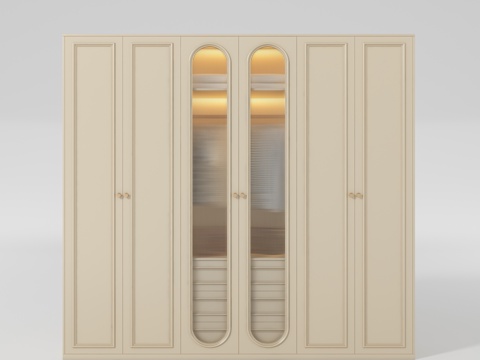 现代奶油风衣柜3d模型 