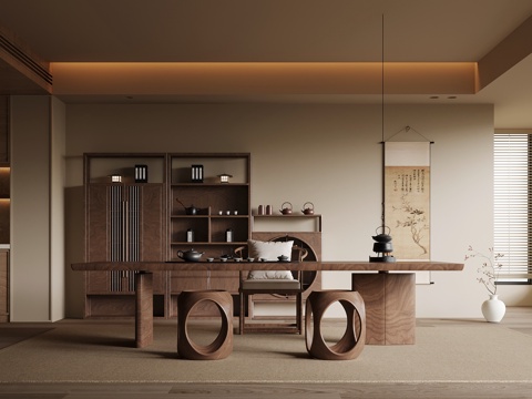 新中式茶室 茶桌椅 茶柜su模型