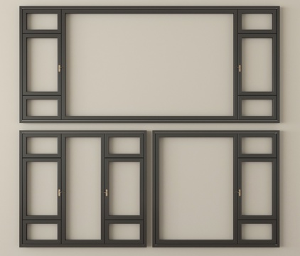 现代窗户组合 平开窗 落地窗 阳台窗su模型