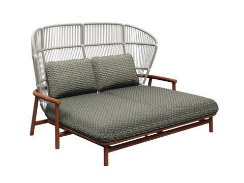 gloster  - 现代户外沙发 双人 绳编 高背柚木沙发su模型