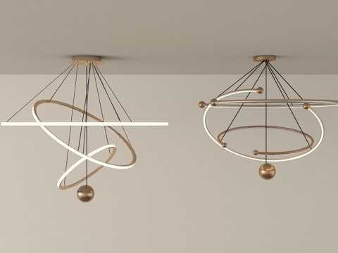 现代吊灯组合  客厅吊灯 金属吊灯 环形吊灯su模型