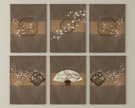 新中式窗帘 门帘 布帘su模型