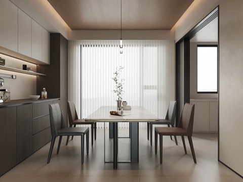  现代餐厅 餐桌椅 酒柜 餐边柜3d模型 