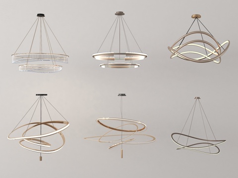 现代吊灯组合  客厅吊灯 金属吊灯 环形吊灯su模型