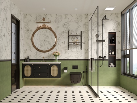 卫生间 法式卫生间 洗手台su模型