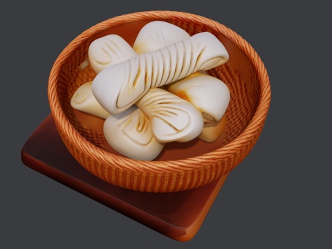 一筐长花卷馒头su模型