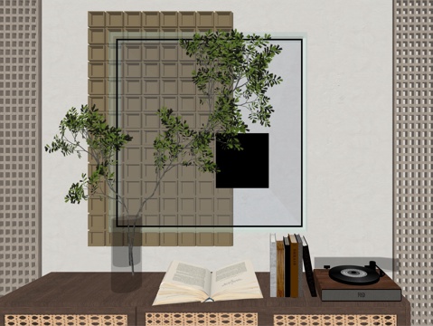 现代室内植物装饰摆件su模型