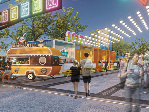 商业摊位 网红摊位 地摊 夜市su模型su模型